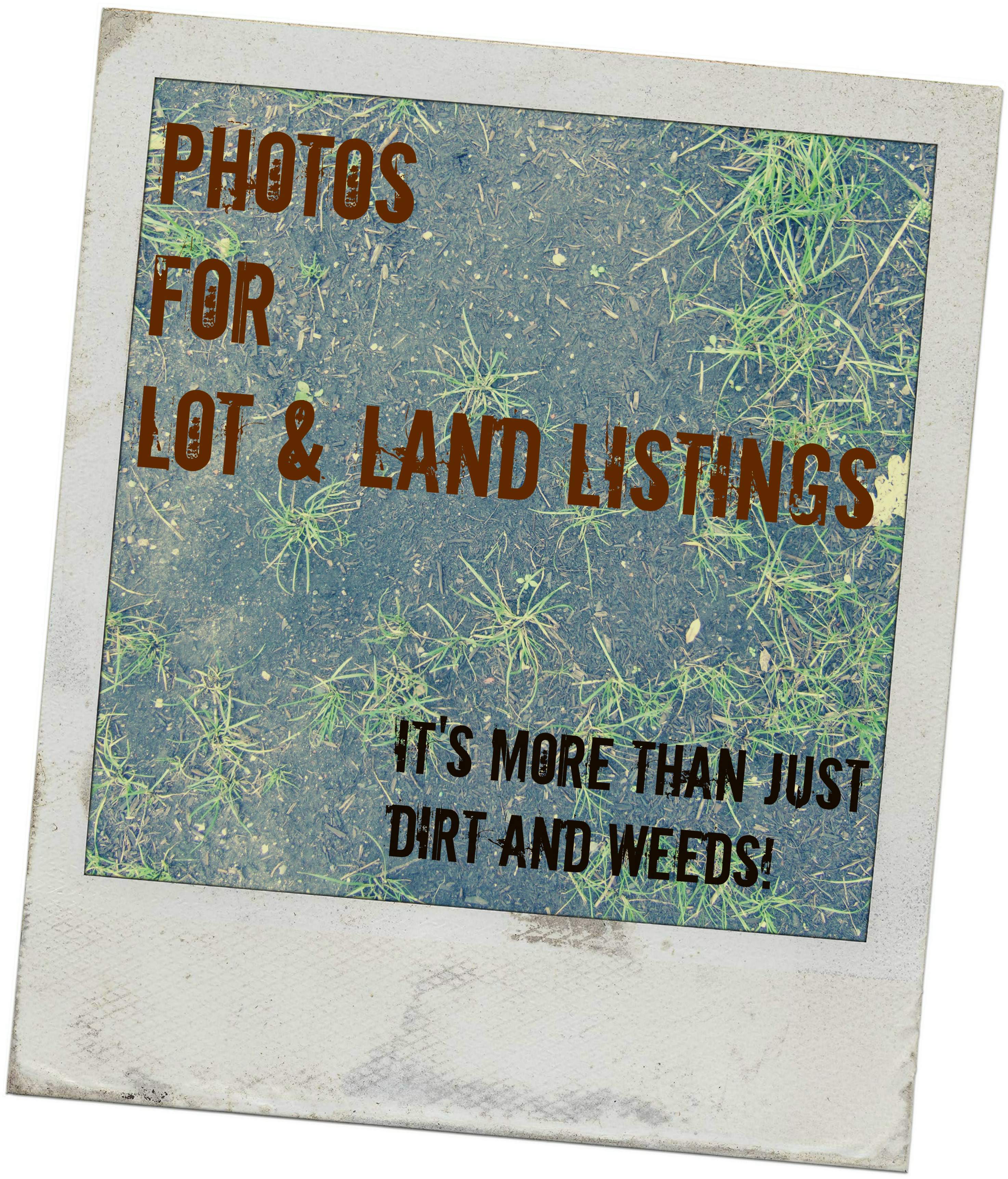 Photo of land and weeds with words Photos for Lot & Land Listings: It's More Than Just Dirt and Weeds